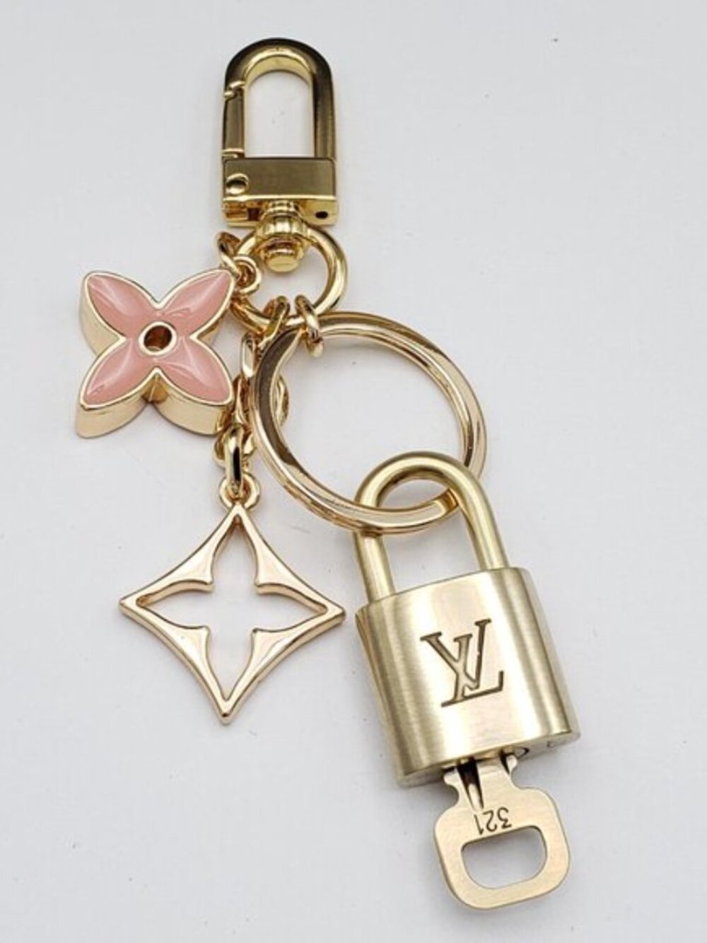 Authentic Louis Vuitton Gold Lock 🔒 Keychain Bag Unbranded Flower Charm LV - Picture 2 of 11